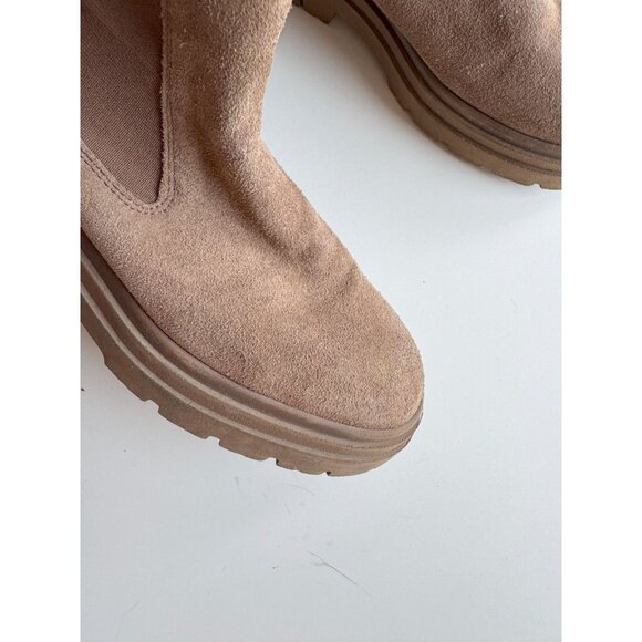 ZARA Brown Suede Leather Lug Sole Platform Ankle Chelsea Boots, Size 36 - Picture 3 of 16